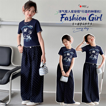 童话森林&童话森林&26013蝴蝶结上衣圆点裤套装