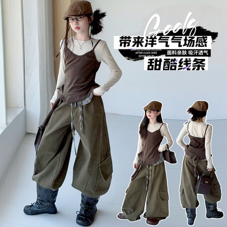 米可米朵&米可米朵&26205屁帘弯刀工装裤套装