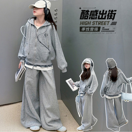 米可米朵&米可米朵&26209灰色花边卫衣套装