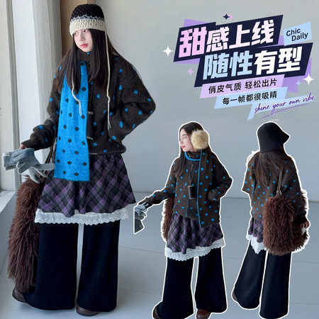 米可米朵&米可米朵&26256波点围巾毛衣套装