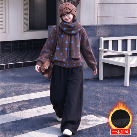 米可米朵&米可米朵&26256波点围巾毛衣加绒裤套装