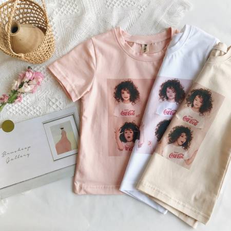 迷你酷&迷你酷&2019年新款女童人头像印花T恤短袖上衣