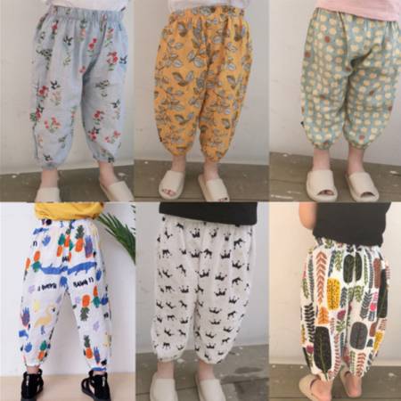 迷你酷&迷你酷&女童防蚊裤夏款棉麻宽松打底裤牛筋腰萝卜裤