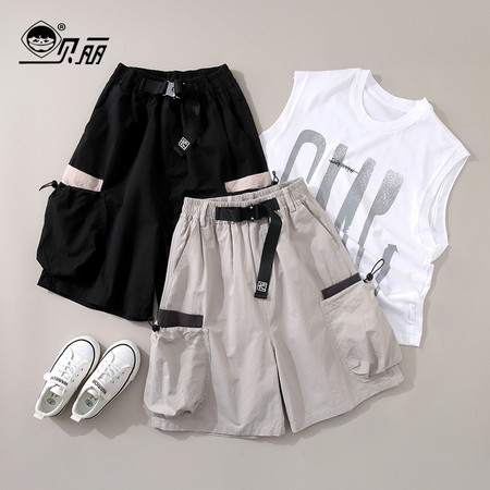 悦孩服饰&悦孩服饰&BL2936口袋抽绳拼接工装短裤
