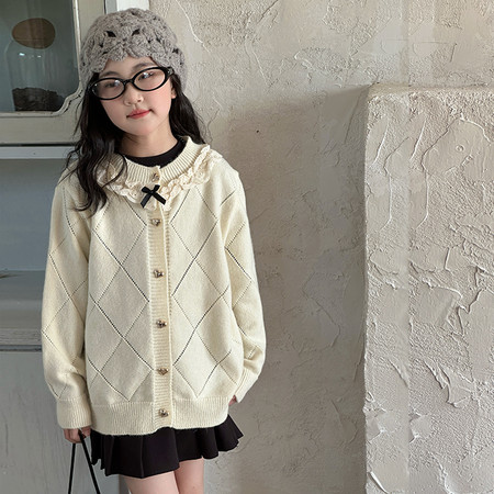 童柒萌Kids（原J5J6）&童柒萌Kids（原J5J6）&菱格花边领米白开衫