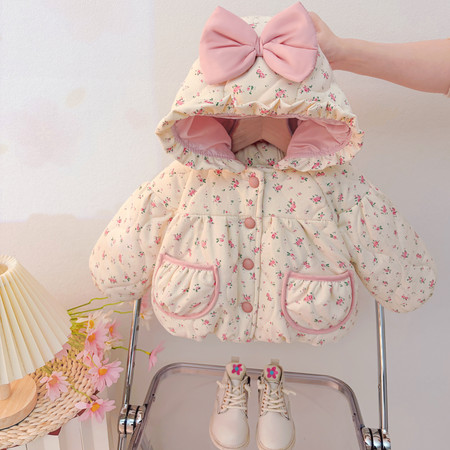 米果果供货超市&米果果供货超市&粉蝴蝶结碎花连帽棉衣