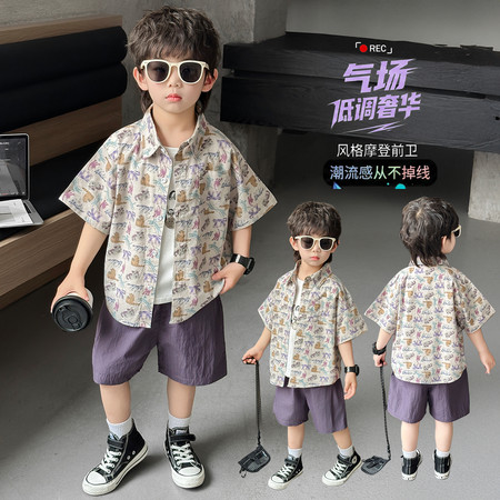 一诺潮童&一诺潮童&2619款花满印衬衫套装