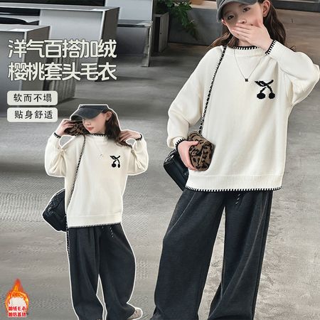 小夕童装&小夕童装&24-89050黑色提花樱桃毛衣