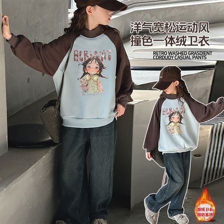 小夕童装&小夕童装&24-89049蓝拼咖印花加绒卫衣