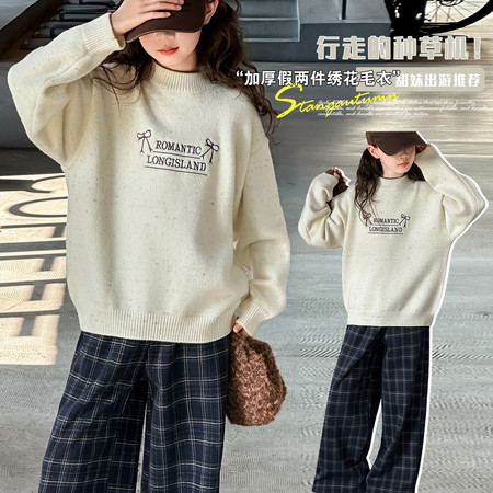 小夕童装&小夕童装&25D-8892加厚蝴蝶结绣花毛衣