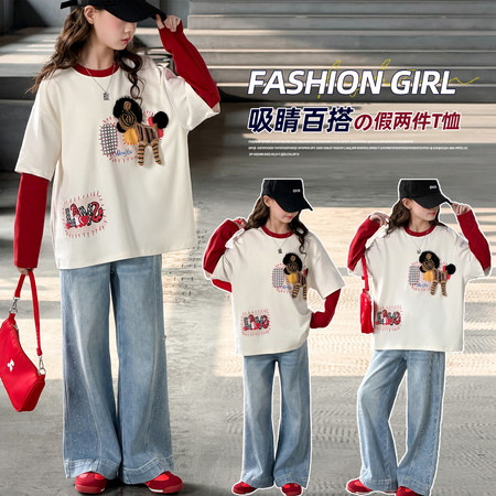 小夕童装&小夕童装&26Q-8819红色小马假两件T恤