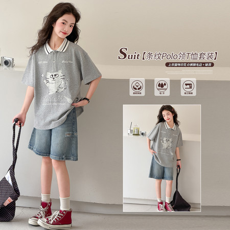 小夕童装&小夕童装&26X-8836灰色猫咪POLO衫