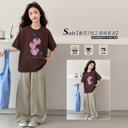小夕童装&小夕童装&26X-8859番茄T恤休闲裤套装