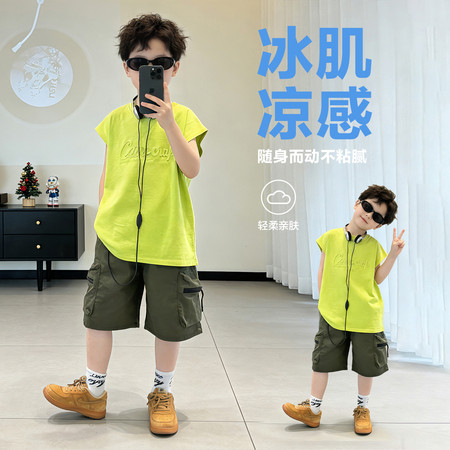 吉吉小熊&吉吉小熊&WQ26018压花背心套装现货