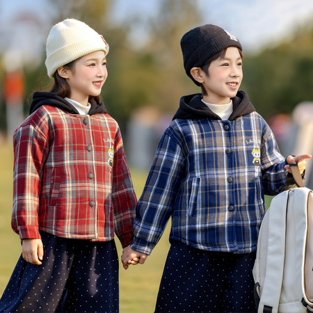 小佑禧&小佑禧&632格子连帽棉服