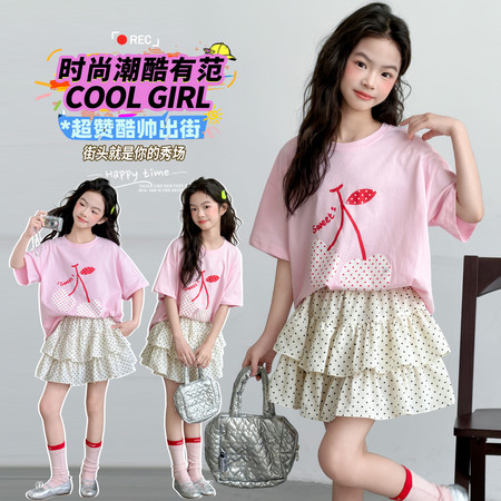 美丫丫&美丫丫&MYY26022樱桃T波点蛋糕裙套装