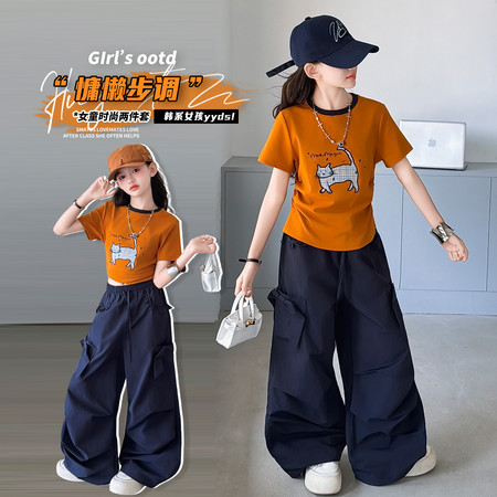 美丫丫&美丫丫&MYY26051猫咪短T工装裤套装