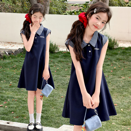 美丫丫&美丫丫&MYY26057翻领格子拼接连衣裙