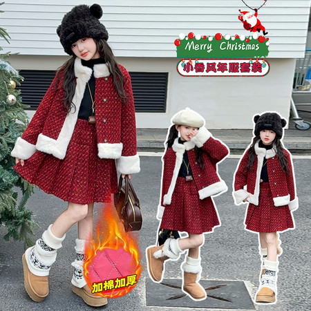 牛小牛&牛小牛&5778款千鸟格拼毛小香风年服套装