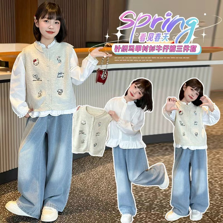 星梦圆&星梦圆&2602款绣花毛衣三件套