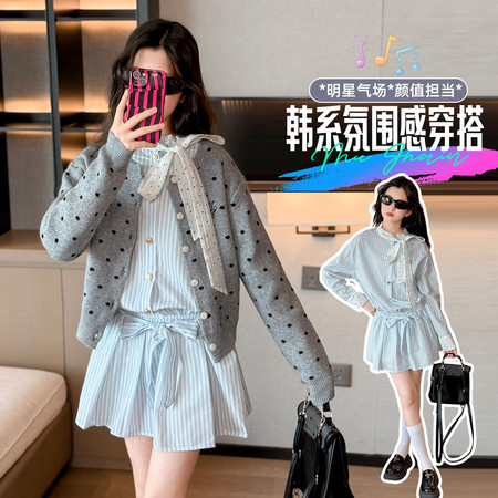 柒月▪Kids&柒月▪Kids&QY33款条纹寸衫连衣裙两件套