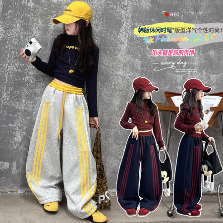 柒月Kids&柒月Kids&QY51款美式加绒拉条弯刀裤