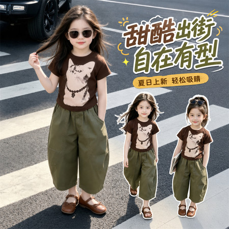 柒月Kids&柒月Kids&QY93款弯刀裤猫咪套装