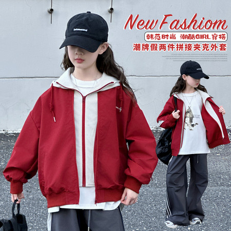 栗子泡泡&栗子泡泡&LZ033W时尚红重工假两件外套