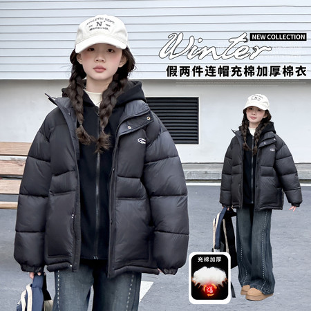 栗子泡泡&栗子泡泡&LZ837W黑色假两件棉衣