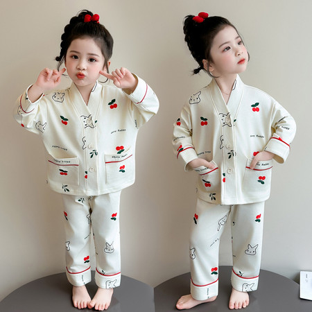 小树芽&小树芽&2601樱桃印花开衫睡衣套装