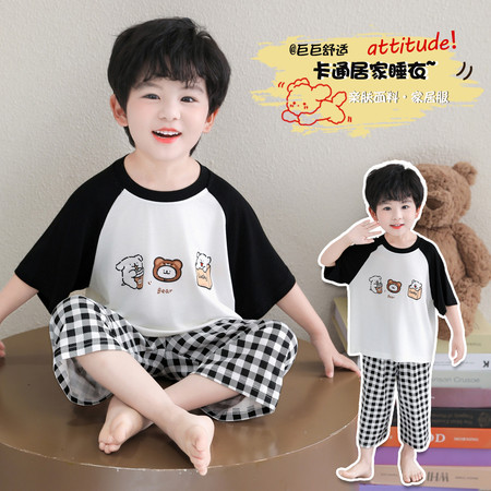 小树芽&小树芽&2628黑格子裤睡衣套装