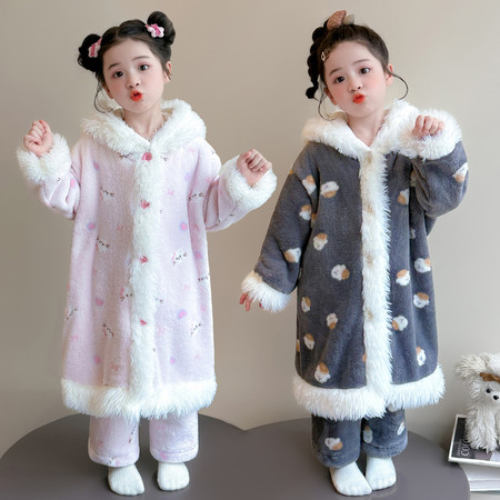 小树芽&小树芽&小树芽2675蝴蝶结连帽睡袍套装
