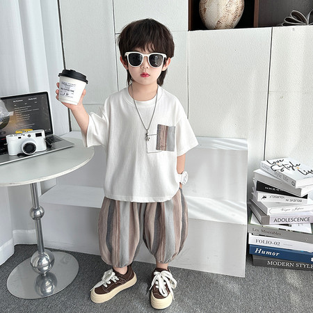 AL童装&AL童装&AL25273条纹短裤短袖套装