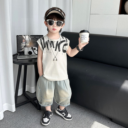 AL童装&AL童装&AL25271前后印字母背心套装