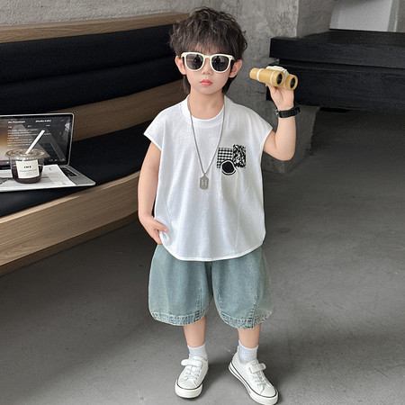 AL童装&AL童装&AL26129圆弧拼接背心套装