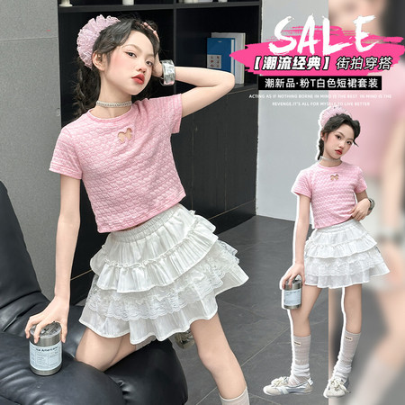 蒙奇岛&蒙奇岛&MQ439粉T花边短裙套装
