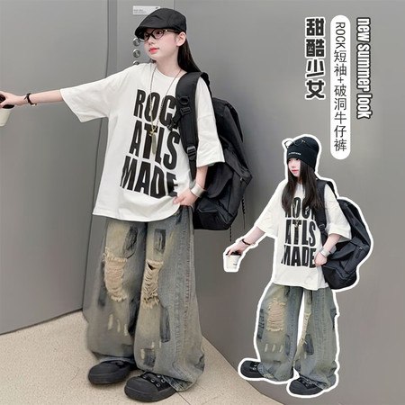 艾跳伦思（原魔漫天使）&艾跳伦思（原魔漫天使）&TT2607白色ROCK短袖加牛仔裤