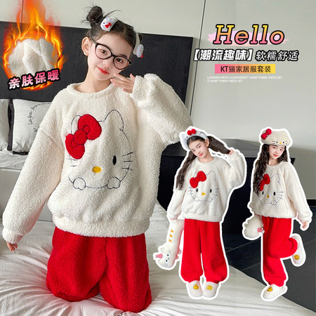 泷泷童装&泷泷童装&25118KT猫双面绒刺绣套装