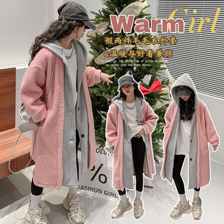 荔豆&荔豆&2335-假两件连帽毛毛外套