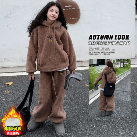 喵权童装&喵权童装&25B61羊羔毛加绒套装