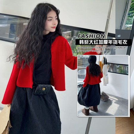 喵权童装&喵权童装&25B78年货毛衣搭配压棉半裙