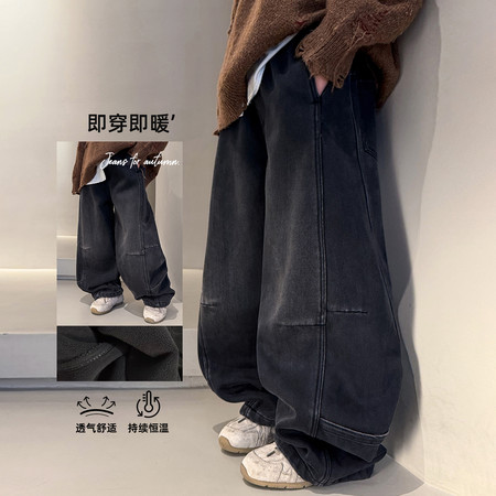 金多多&金多多&LBDK8982裤脚贴布包边加绒牛仔裤