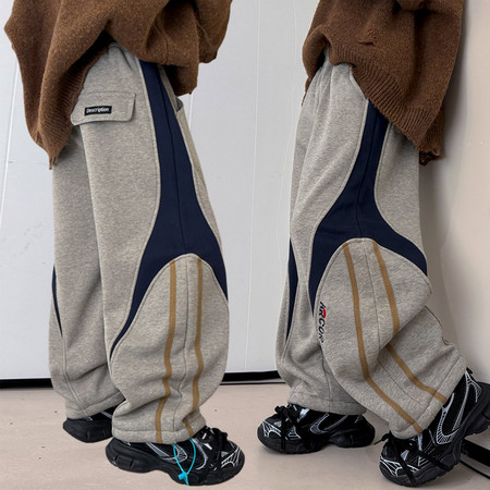 金多多&金多多&WSNDK3712侧边拼布裤脚边条长裤