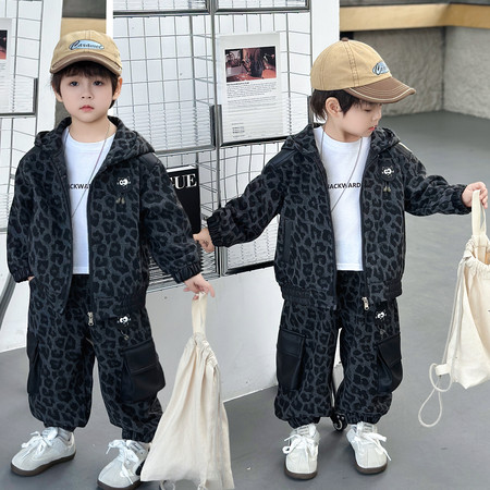 豪淘小子&豪淘小子&豹纹拼皮套装春秋款