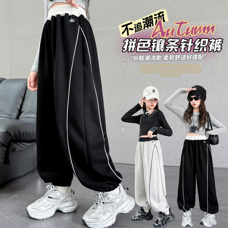 静雅童装&静雅童装&2543女童春秋拼接绣花运动裤