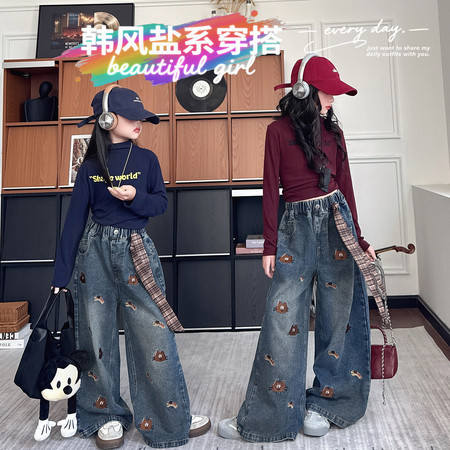 涵涵小铺&涵涵小铺&H336款绣猫咪小狗牛仔裤