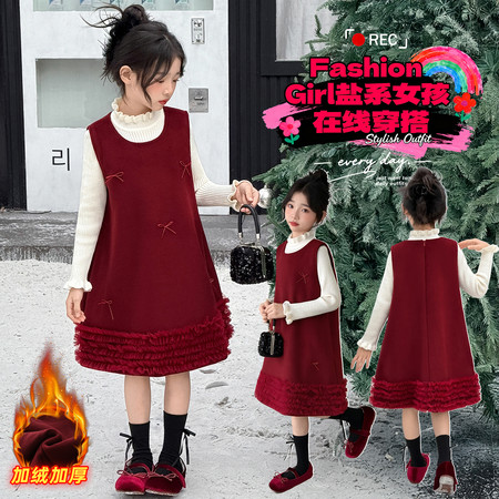 涵涵小铺&涵涵小铺&H361款毛呢蝴蝶结年服裙