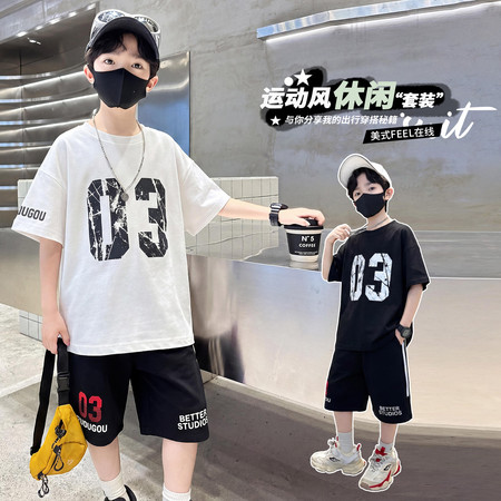 艾斯&艾斯&AS-2602运动风03全棉短袖套装D