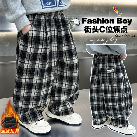 萌乐宝贝&萌乐宝贝&贴标格子弯刀裤