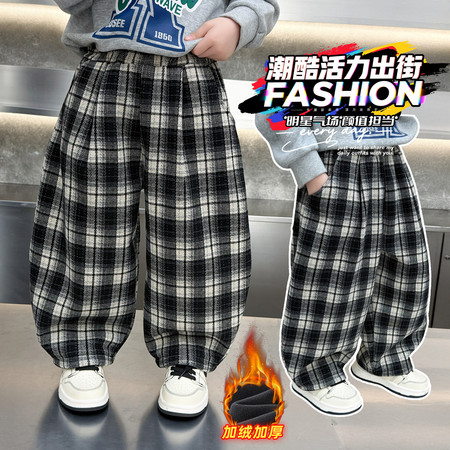 萌乐宝贝&萌乐宝贝&贴标格子弯刀裤1